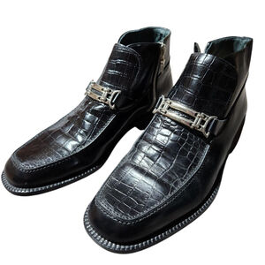 Emilio Franco Mens Black Crocodile Embossed Leather Boots Size 9